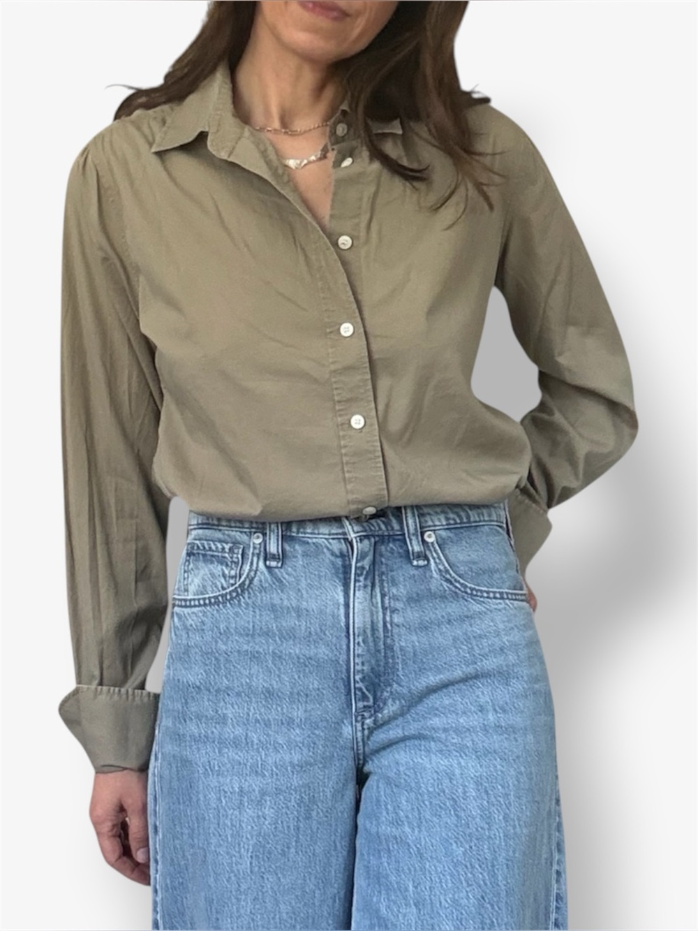 Moda International Khaki Button Down Shirt
